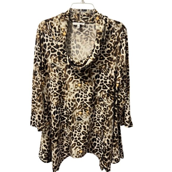 Chaus New York Animal Print Cowl Neck Top Sz XL tunic - Picture 3 of 12